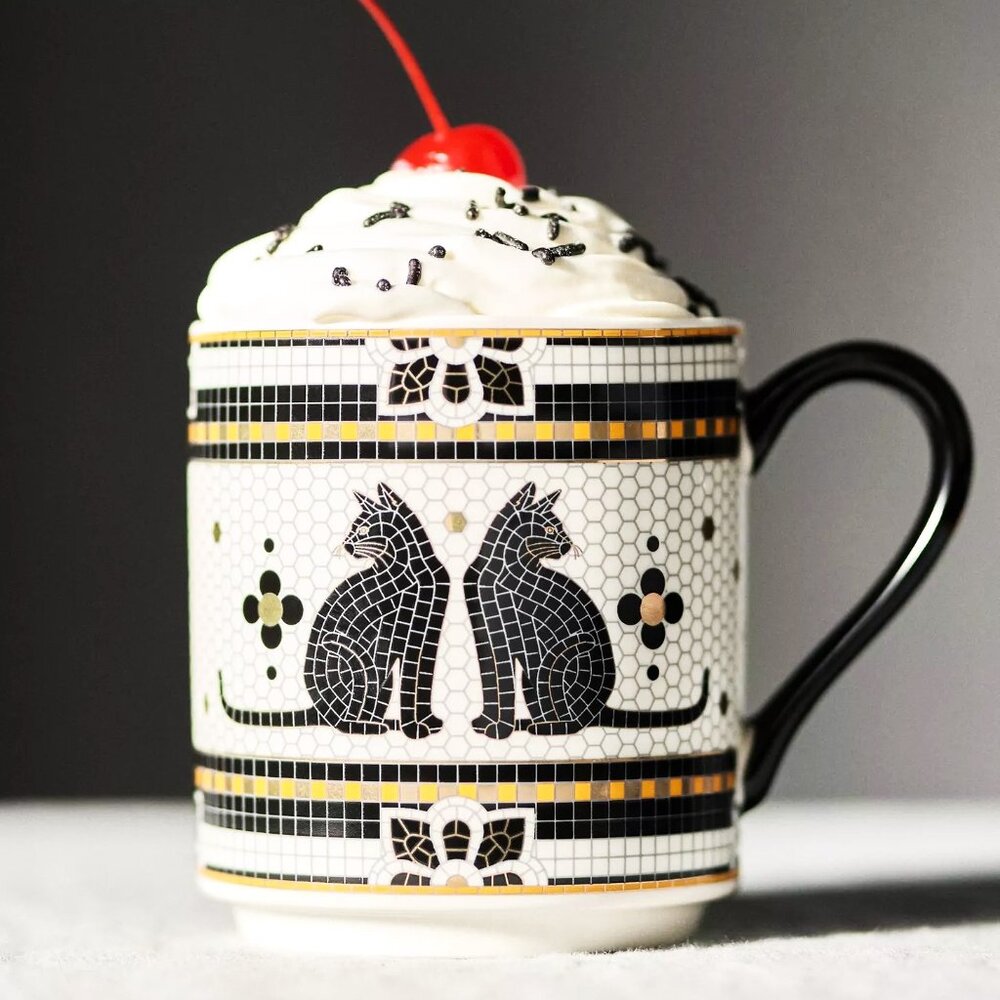 Anthropologie Halloween Mug 24k gold-decaled glazed stoneware 13.2 oz. NEW